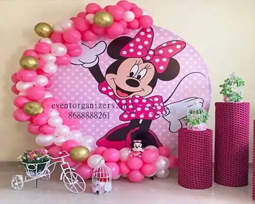 Minnie Mouse theme birthday decoration in hyderabad