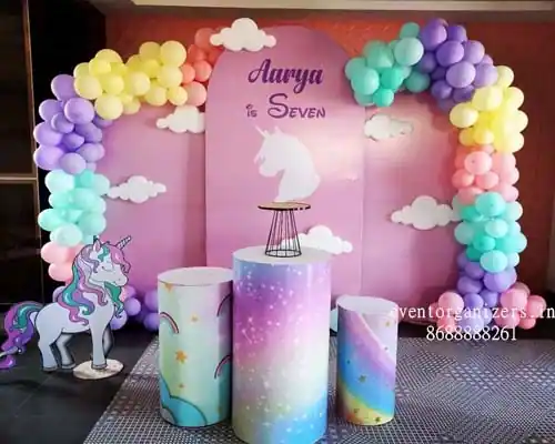 unicorn theme birthday decoration in hyderabad